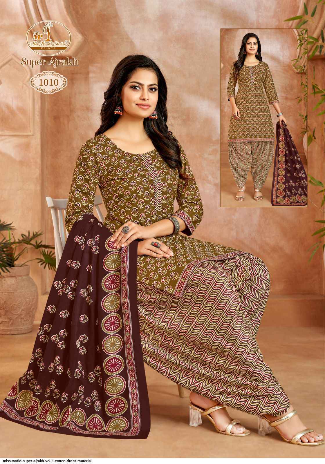 Miss World Super Ajrakh Vol 1 Cotton Drees Material Wholesale ( 10 Pcs Catalog )