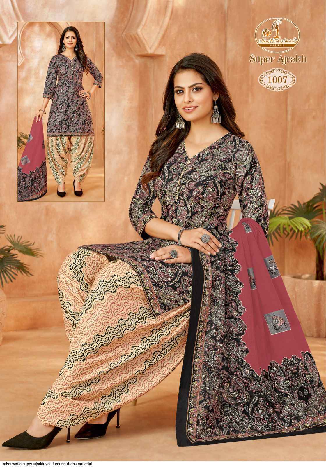 Miss World Super Ajrakh Vol 1 Cotton Drees Material Wholesale ( 10 Pcs Catalog )