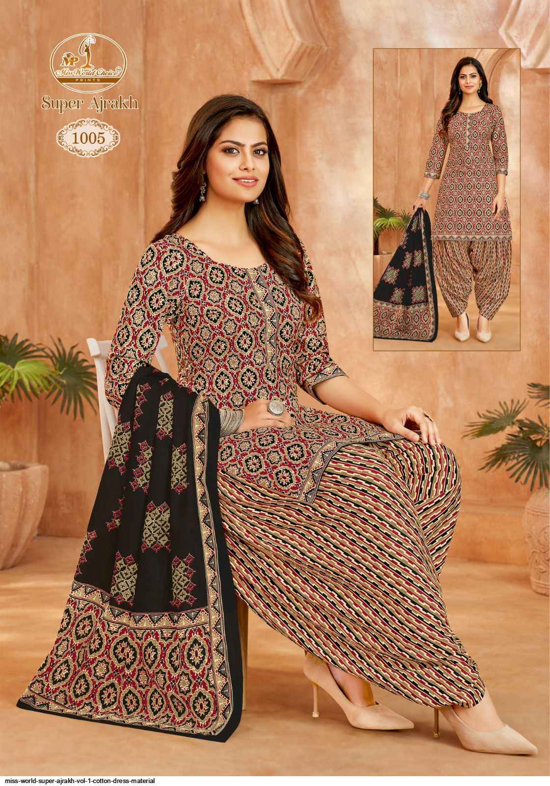 Miss World Super Ajrakh Vol 1 Cotton Drees Material Wholesale ( 10 Pcs Catalog )