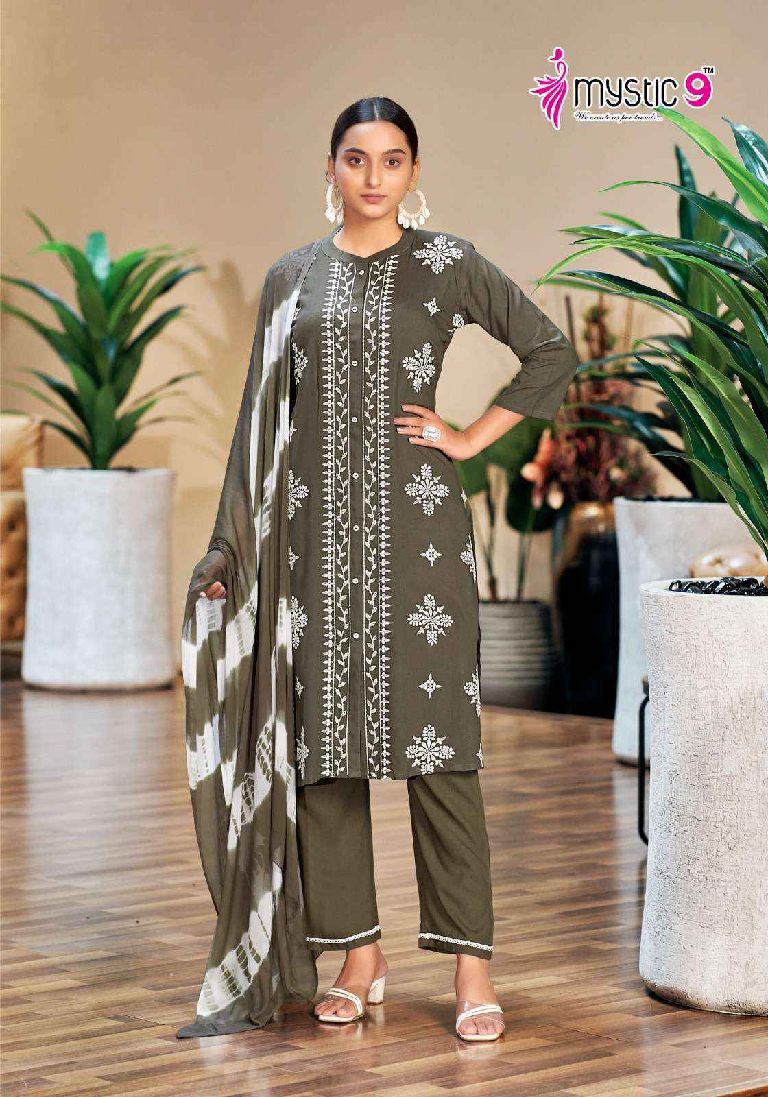 MYSTIC 9 RAJWADI VOL 1 RAYON FANCY WORKS LADIES KURTI COMBO SET ( 8 PCS CATALOG )
