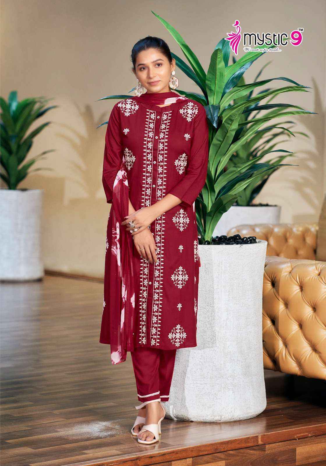 MYSTIC 9 RAJWADI VOL 1 RAYON FANCY WORKS LADIES KURTI COMBO SET ( 8 PCS CATALOG )