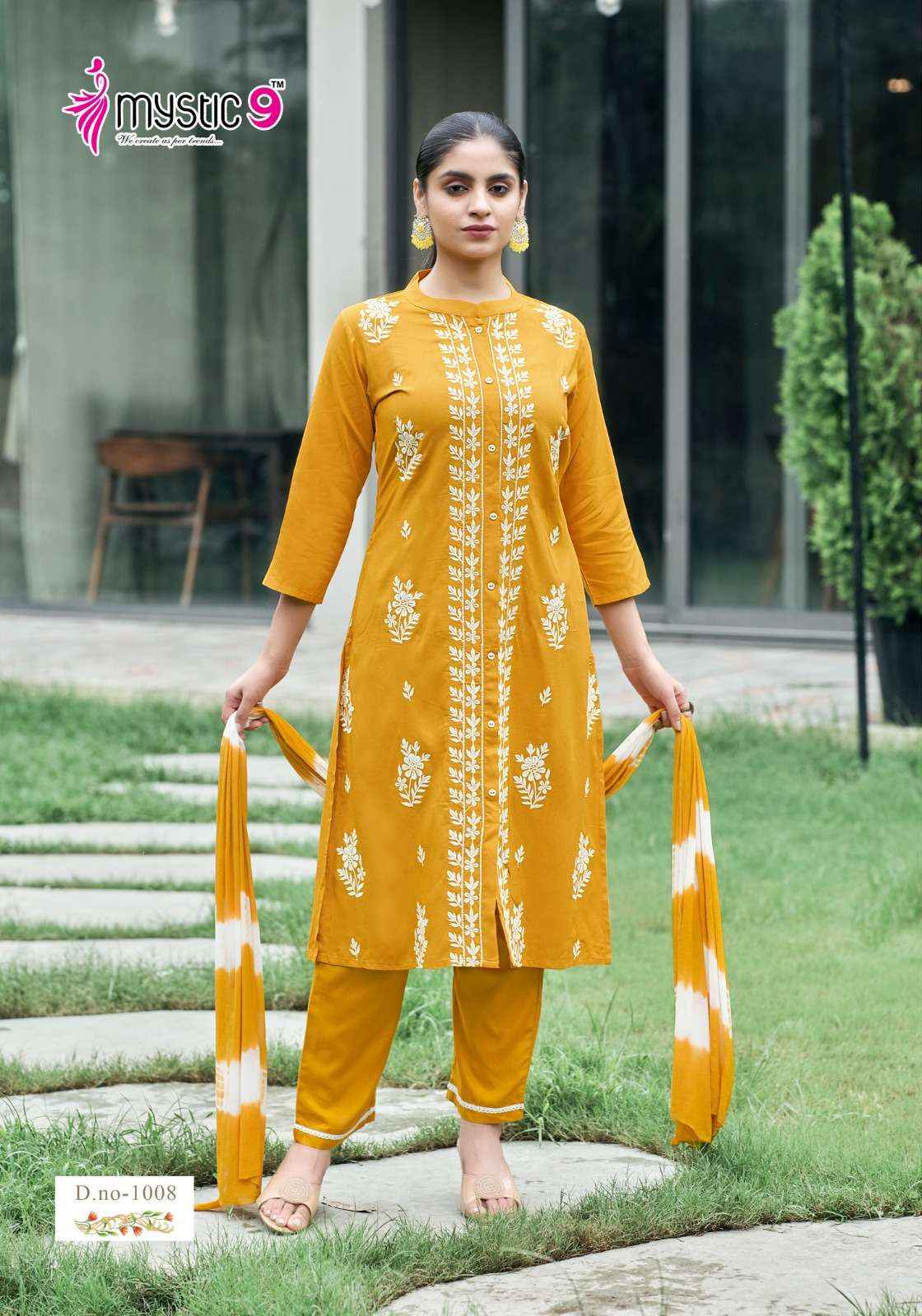 MYSTIC 9 RAJWADI VOL 1 RAYON FANCY WORKS LADIES KURTI COMBO SET ( 8 PCS CATALOG )