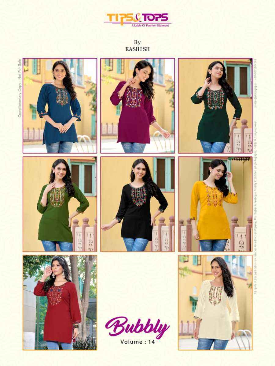 Tips & Tops Bubbly Vol 14 Rayon Slub Top 8 Pcs Catalogue
