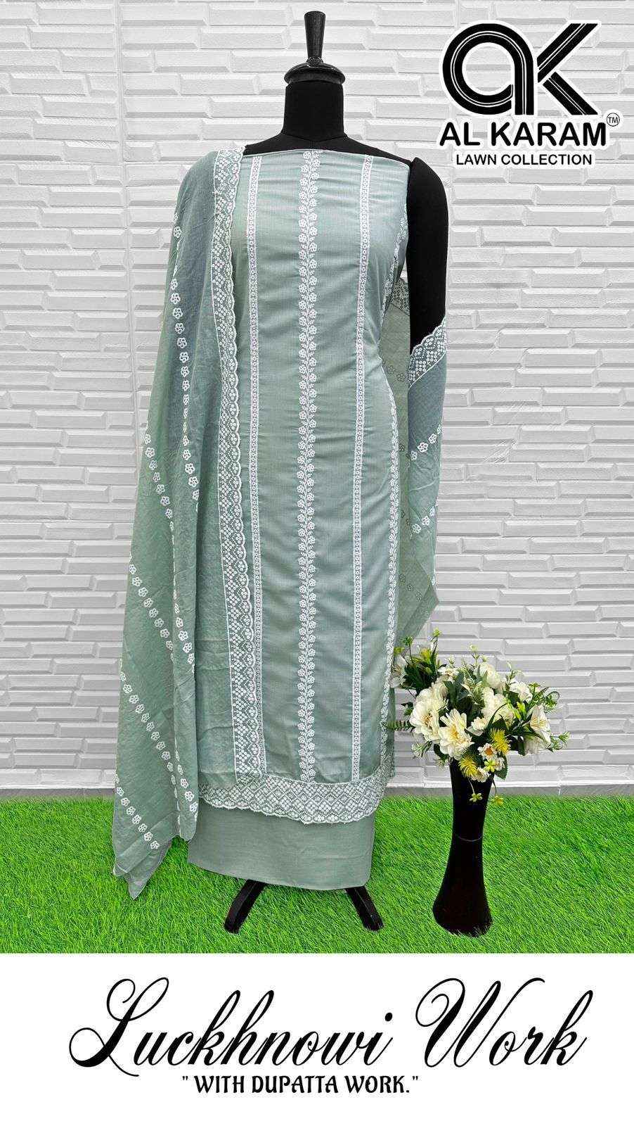 AL KARAM LUCKNOWI WHOLESALE COTTON FANCY WORK DRESS MATERIAL ( 4 PCS CATALOGUE )
