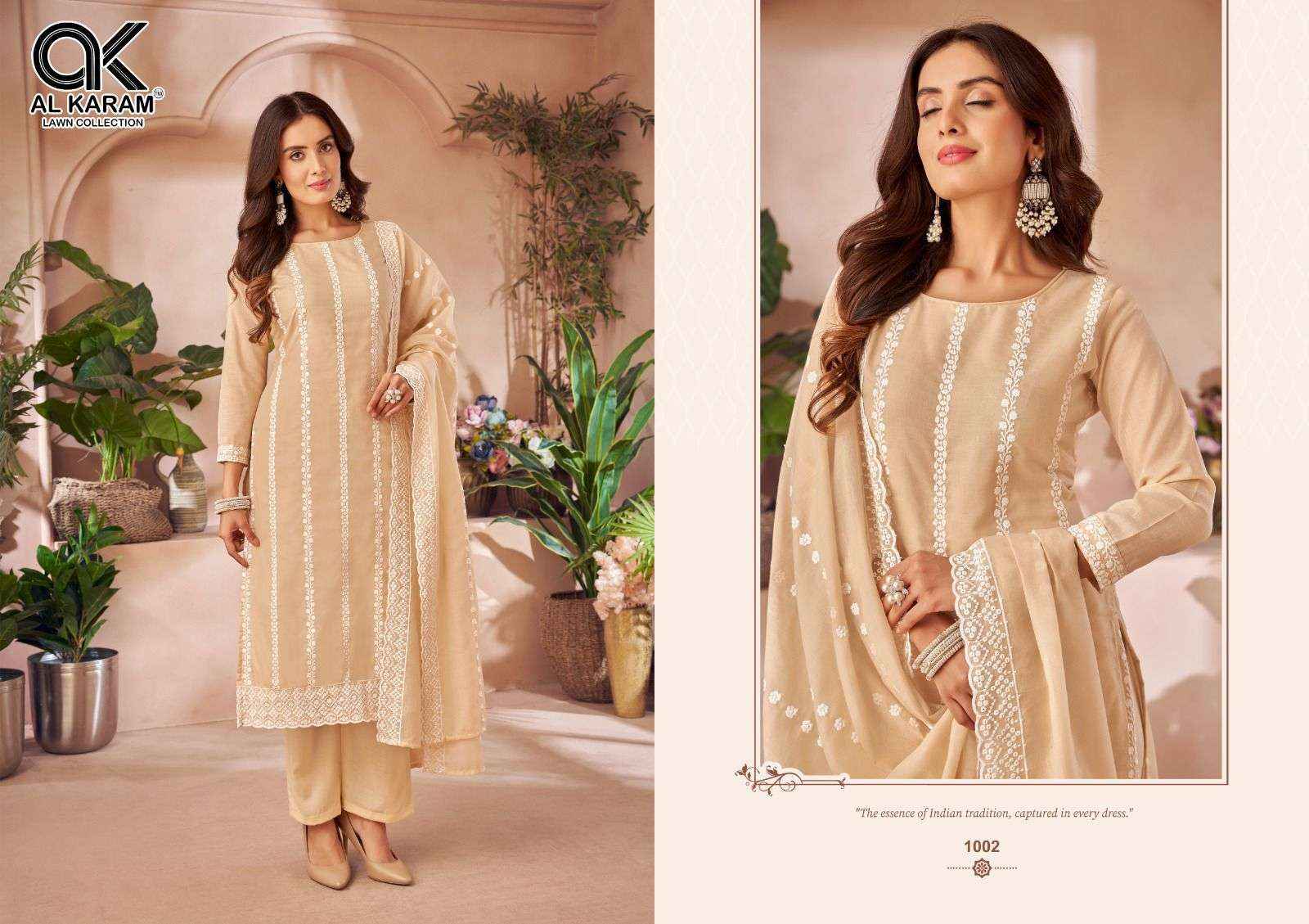 AL KARAM LUCKNOWI WHOLESALE COTTON FANCY WORK DRESS MATERIAL ( 4 PCS CATALOGUE )