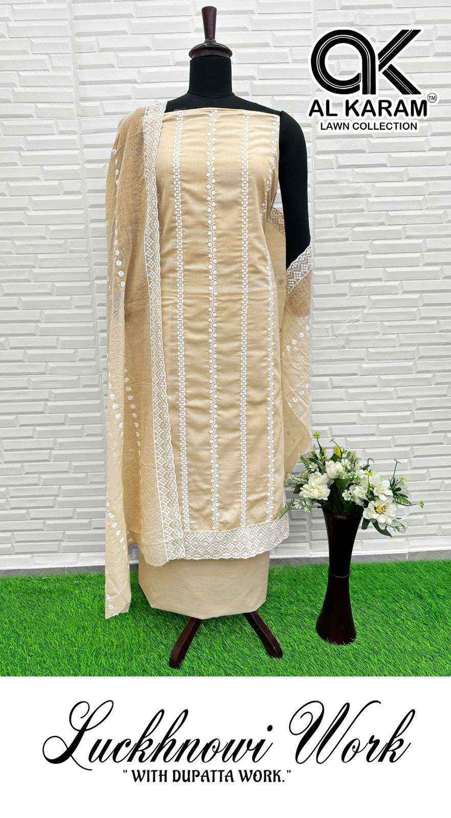 AL KARAM LUCKNOWI WHOLESALE COTTON FANCY WORK DRESS MATERIAL ( 4 PCS CATALOGUE )