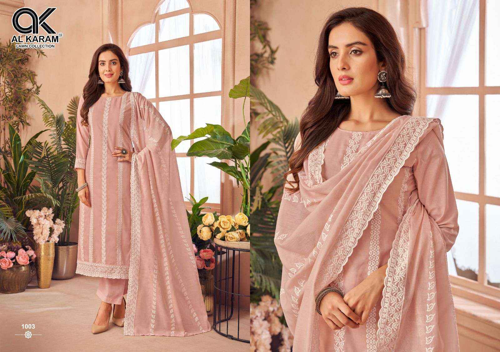 AL KARAM LUCKNOWI WHOLESALE COTTON FANCY WORK DRESS MATERIAL ( 4 PCS CATALOGUE )