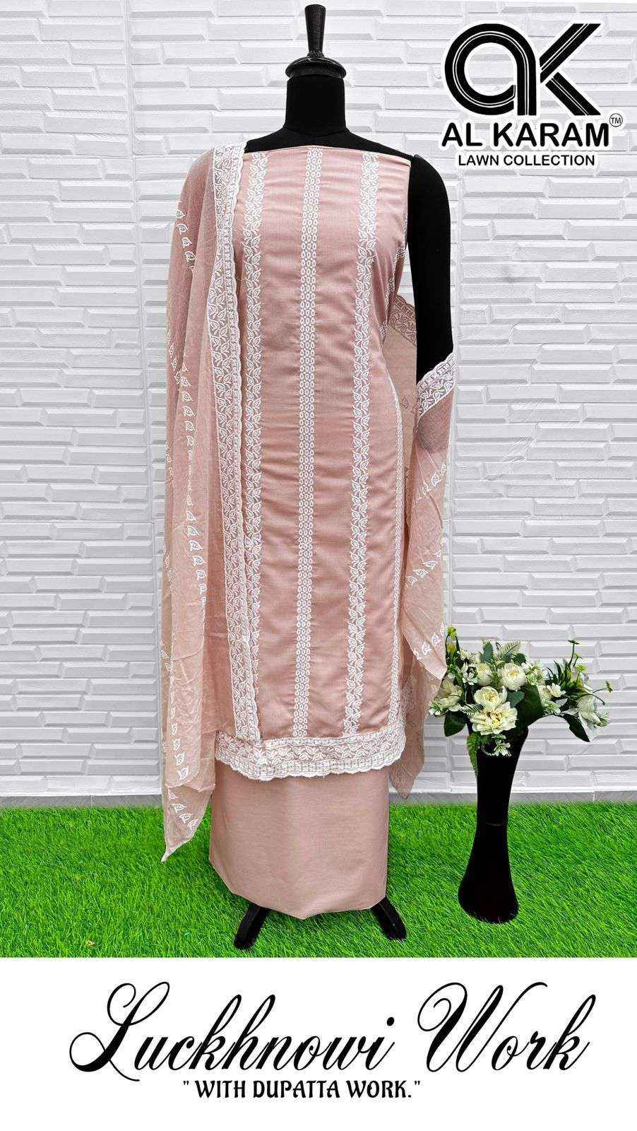 AL KARAM LUCKNOWI WHOLESALE COTTON FANCY WORK DRESS MATERIAL ( 4 PCS CATALOGUE )