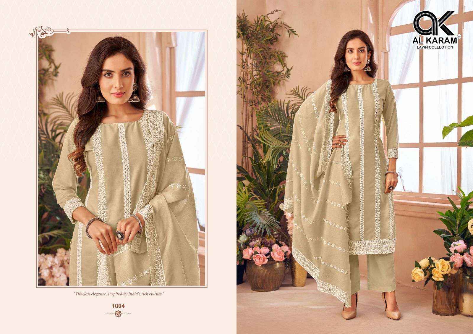 AL KARAM LUCKNOWI WHOLESALE COTTON FANCY WORK DRESS MATERIAL ( 4 PCS CATALOGUE )
