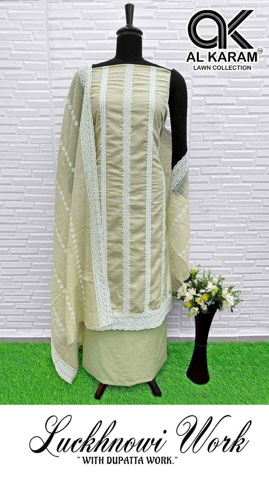 AL KARAM LUCKNOWI WHOLESALE COTTON FANCY WORK DRESS MATERIAL ( 4 PCS CATALOGUE )