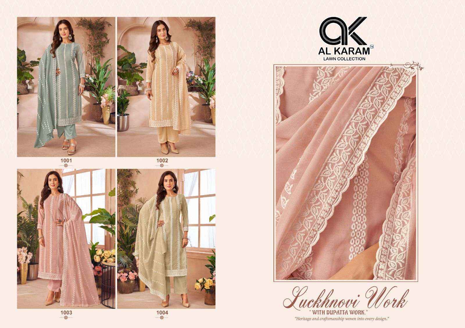 AL KARAM LUCKNOWI WHOLESALE COTTON FANCY WORK DRESS MATERIAL ( 4 PCS CATALOGUE )