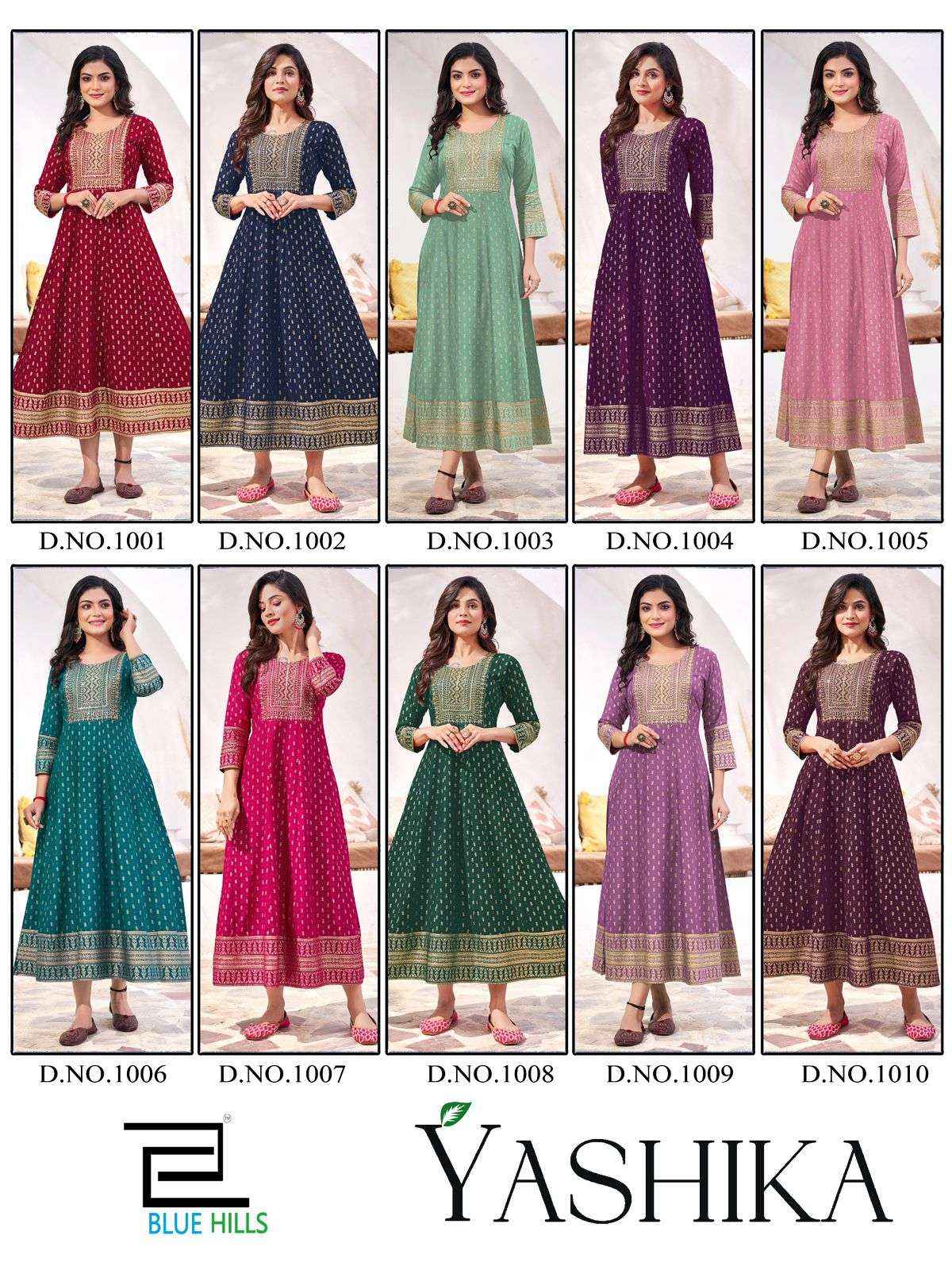 Blue Hills Yashika Wholesale Fancy Anarkali Kurti Gown Suits ( 10 Pcs Catalogue )