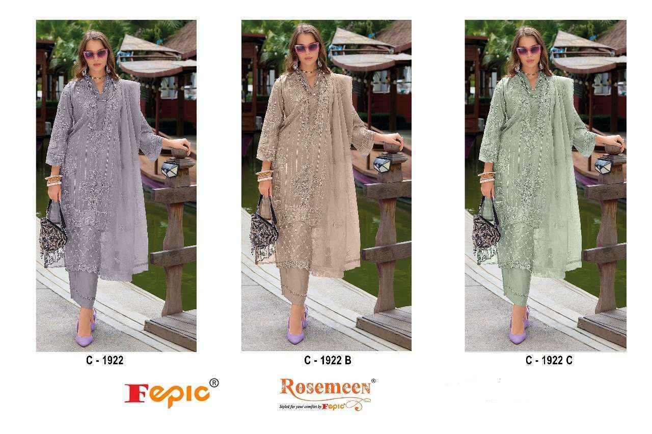 Fepic Rosemeen C 1922 Organza Dress Material Wholesale Price ( 3 Pcs Catalog )