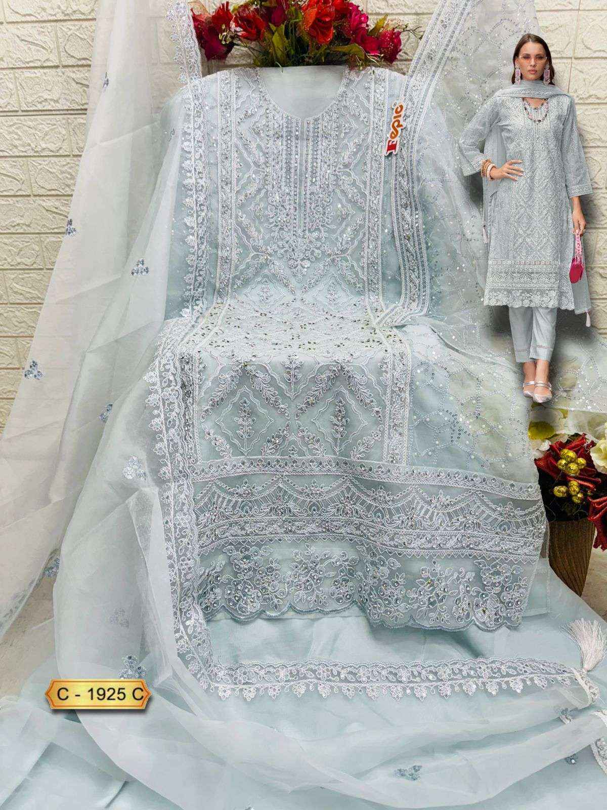 Fepic Rosemeen C 1925 Organza Dress Material Wholesale Price ( 3 Pcs Catalog )
