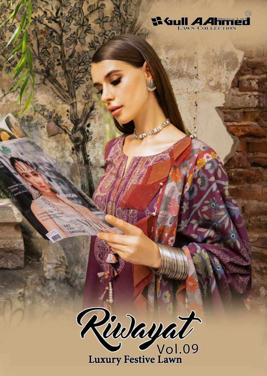 Gull Aahmed Riwayat Vol 9 Wholesale Lawn Cotton Dress Material ( 6 pcs Catalogue )