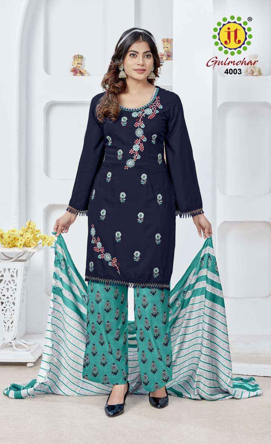 JT GULMOHAR VOL 4 RAYON FANCY EMBROIDERY WORKS SUIT ( 5 PCS CATALOG )