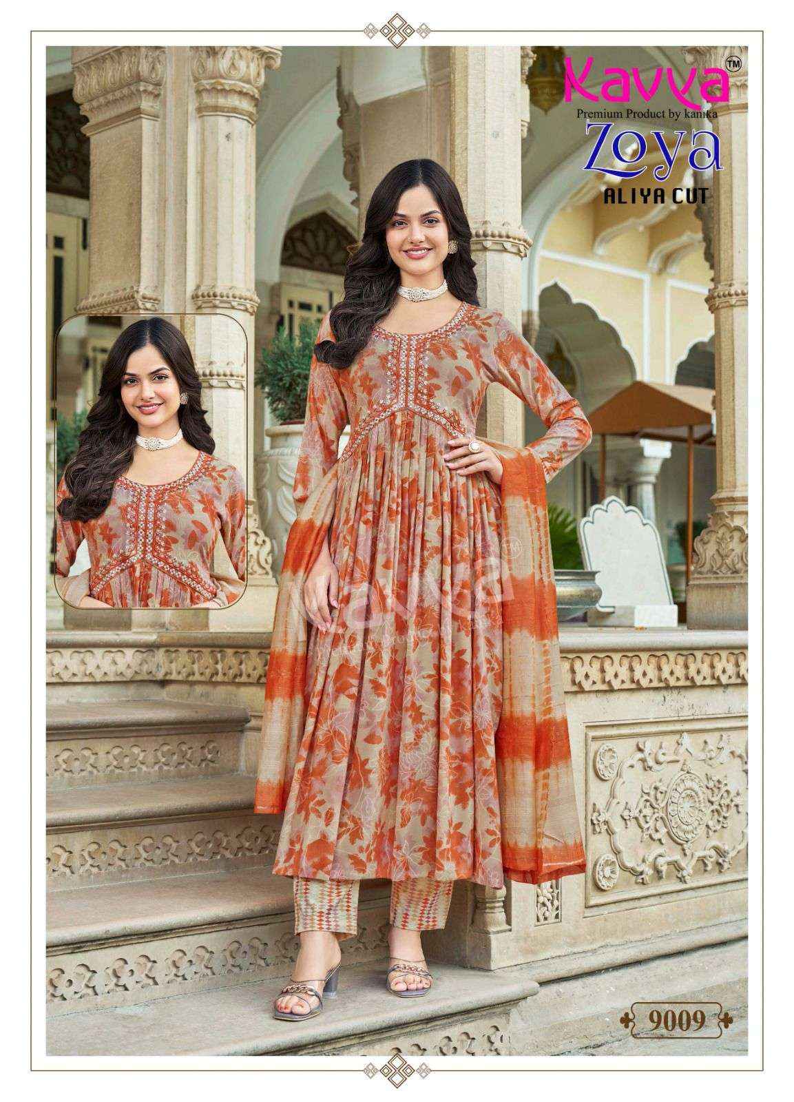 Kavya Zoya Vol 9 Wholesale Aaliya Cut Designer Readymade Suits ( 10 Pcs Catalogue )