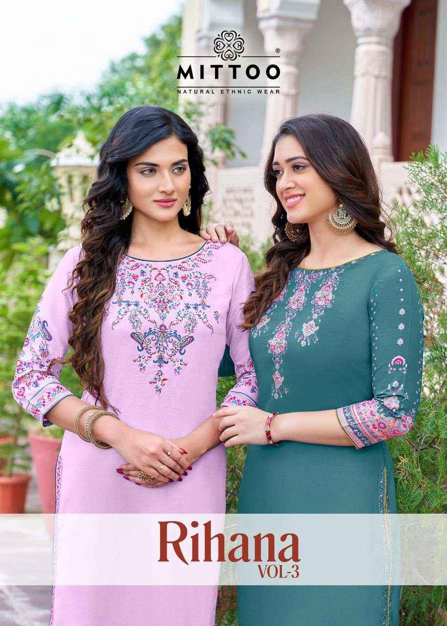 Mittoo Fashion Rihana Vol 3 Wholesale Rayon Kurti With Price ( 6 Pcs Catalogue )