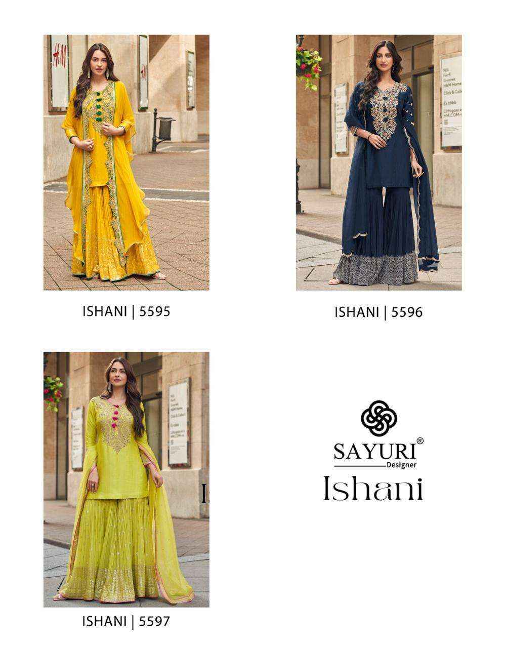 Sayuri Designer Ishani 5595 To 5597 Designer Partywear Gharara Suits ( 3 Pcs Catalogue )