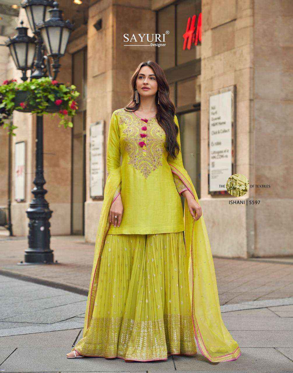 Sayuri Designer Ishani 5595 To 5597 Designer Partywear Gharara Suits ( 3 Pcs Catalogue )