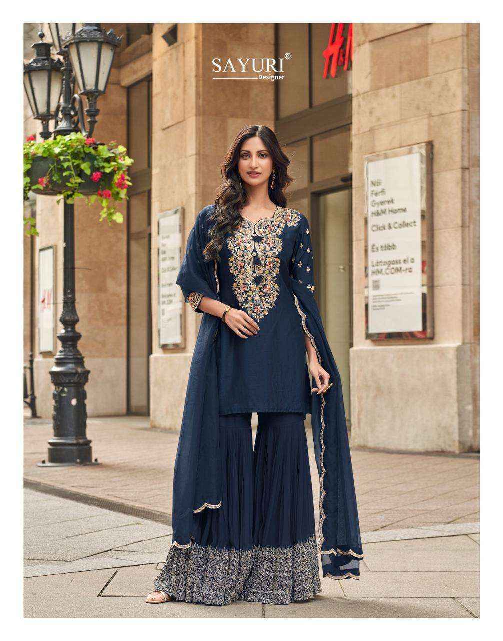 Sayuri Designer Ishani 5595 To 5597 Designer Partywear Gharara Suits ( 3 Pcs Catalogue )