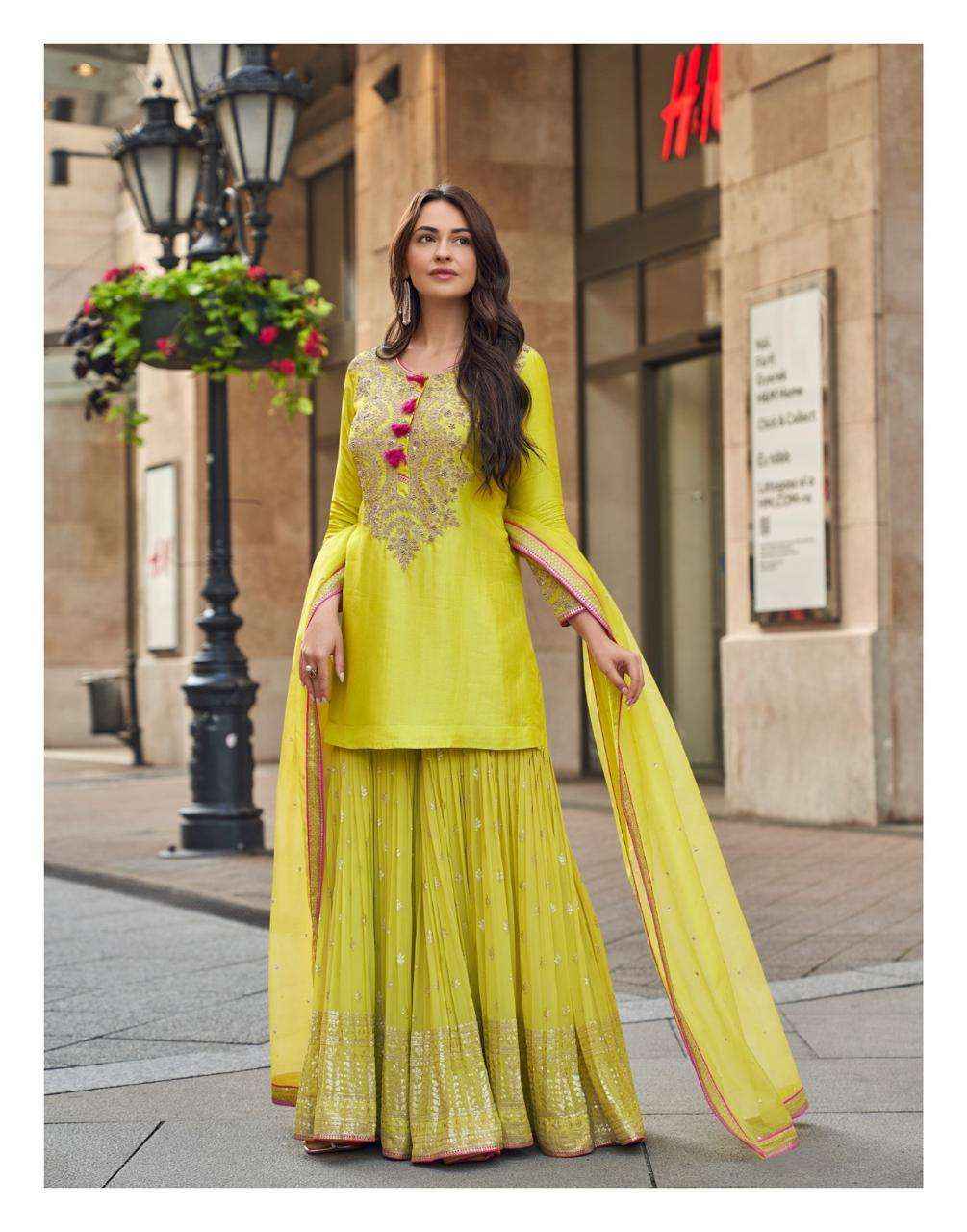Sayuri Designer Ishani 5595 To 5597 Designer Partywear Gharara Suits ( 3 Pcs Catalogue )