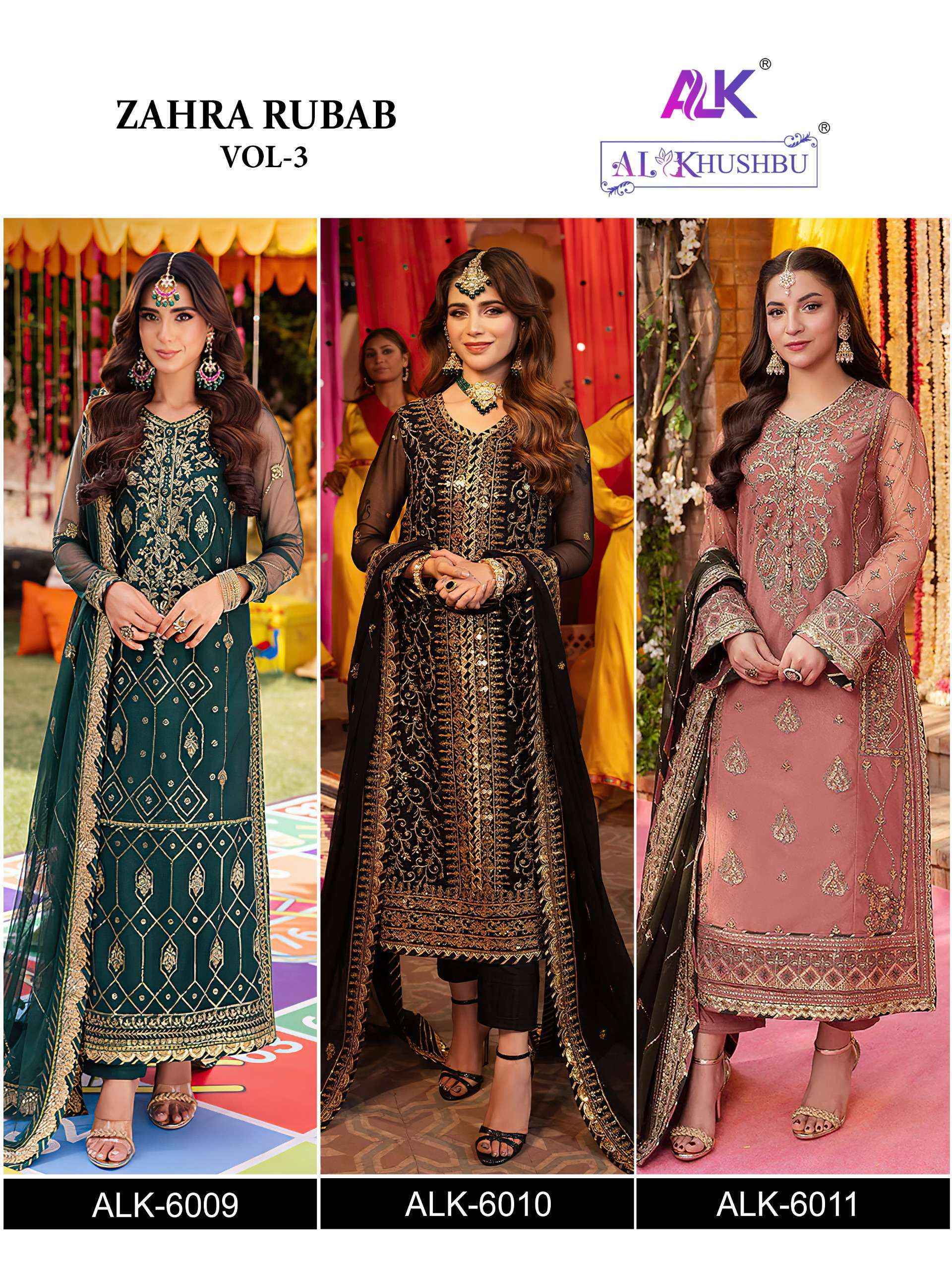 Al Khushbu Zahra Rubab Vol 3 Georgette Dress Material Wholesale Price ( 3 Pcs Catalog )