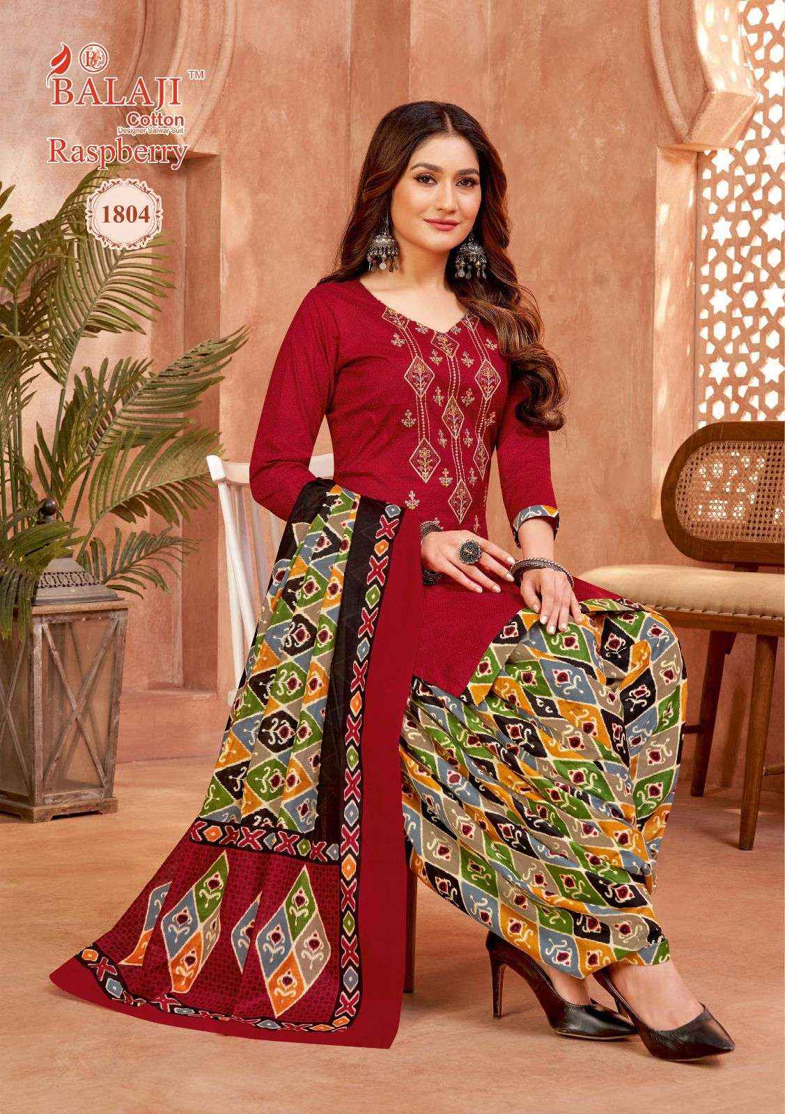 BALAJI COTTON RASPBERRY VOL 18 WHOILESALE COTTON WITH WORK SALWAR SUIT ( 12 PCS CATALOG )