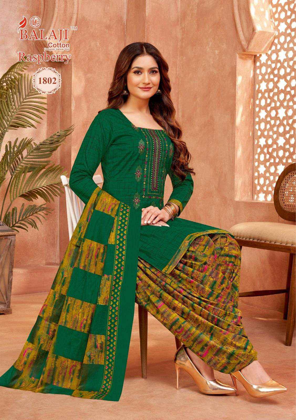 BALAJI COTTON RASPBERRY VOL 18 WHOILESALE COTTON WITH WORK SALWAR SUIT ( 12 PCS CATALOG )