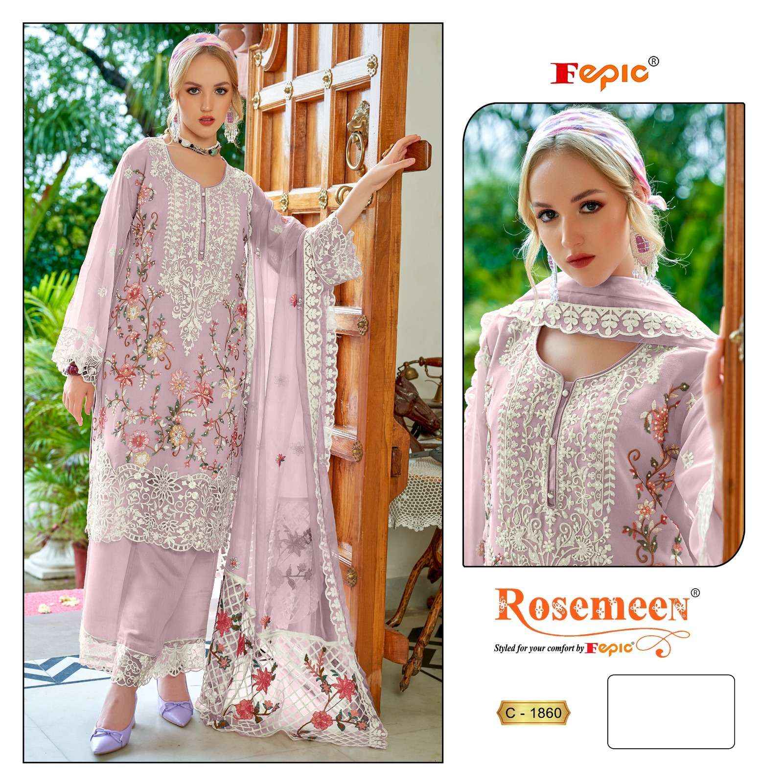 FEPIC ROSEMEEN C 1860 GEORGETTE EMBROIDERED PAKISTANI DRESS MATERIAL WHOLESALE PRICE ( 3 PCS CATALOG )