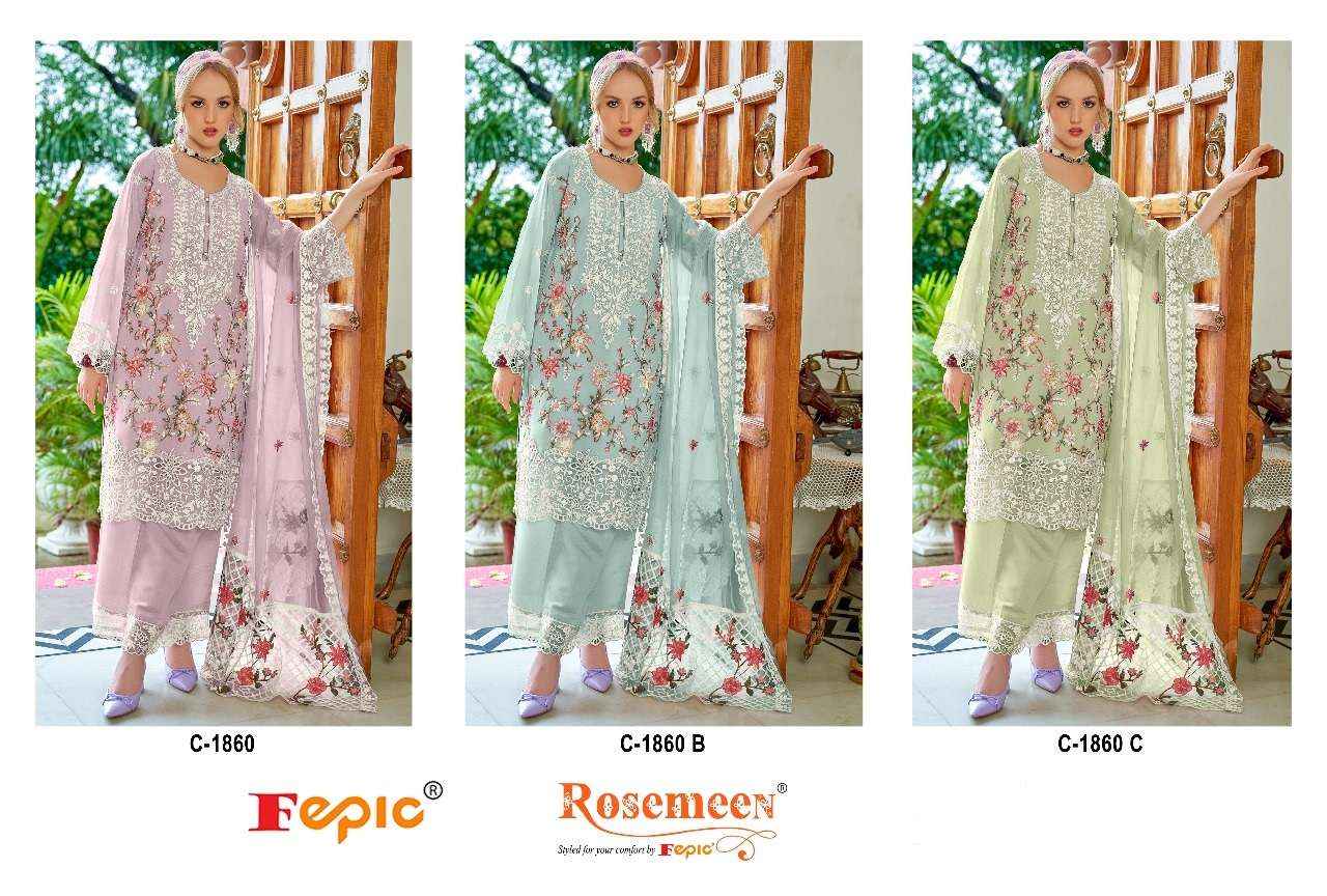 FEPIC ROSEMEEN C 1860 GEORGETTE EMBROIDERED PAKISTANI DRESS MATERIAL WHOLESALE PRICE ( 3 PCS CATALOG )