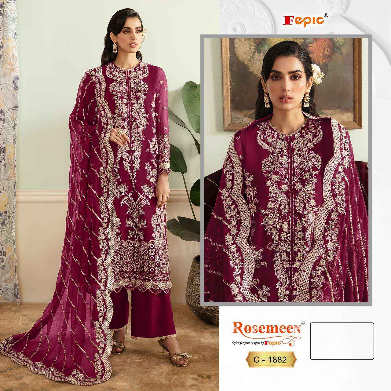 FEPIC ROSEMEEN C 1882 GEORGETTE EMBROIDERED PAKISTANI SUIT DRESS MATERIAL WHOLESALE PRICE ( 3 PCS CATALOG )