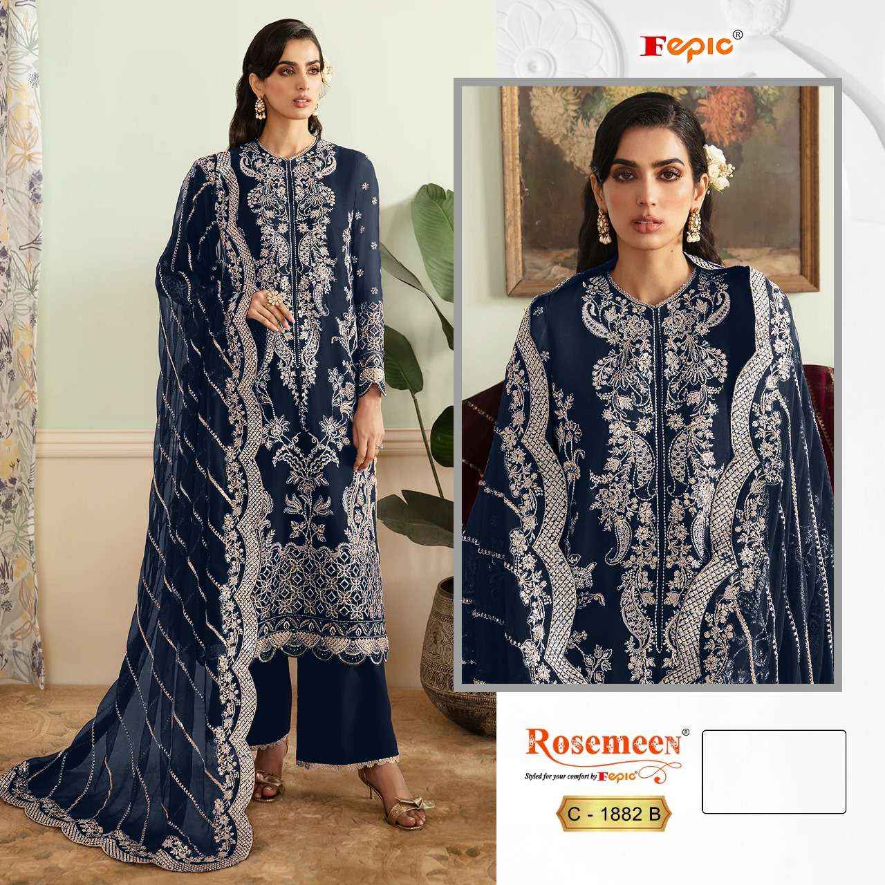 FEPIC ROSEMEEN C 1882 GEORGETTE EMBROIDERED PAKISTANI SUIT DRESS MATERIAL WHOLESALE PRICE ( 3 PCS CATALOG )