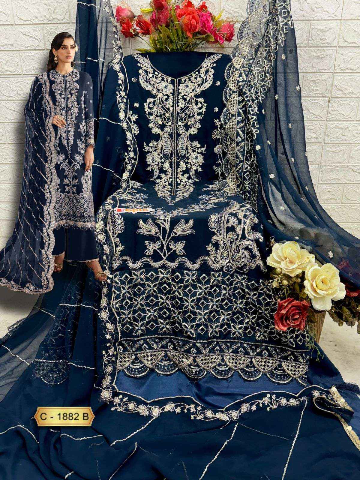FEPIC ROSEMEEN C 1882 GEORGETTE EMBROIDERED PAKISTANI SUIT DRESS MATERIAL WHOLESALE PRICE ( 3 PCS CATALOG )