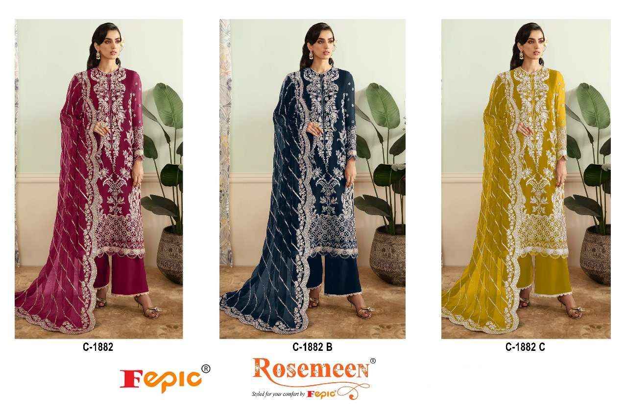 FEPIC ROSEMEEN C 1882 GEORGETTE EMBROIDERED PAKISTANI SUIT DRESS MATERIAL WHOLESALE PRICE ( 3 PCS CATALOG )