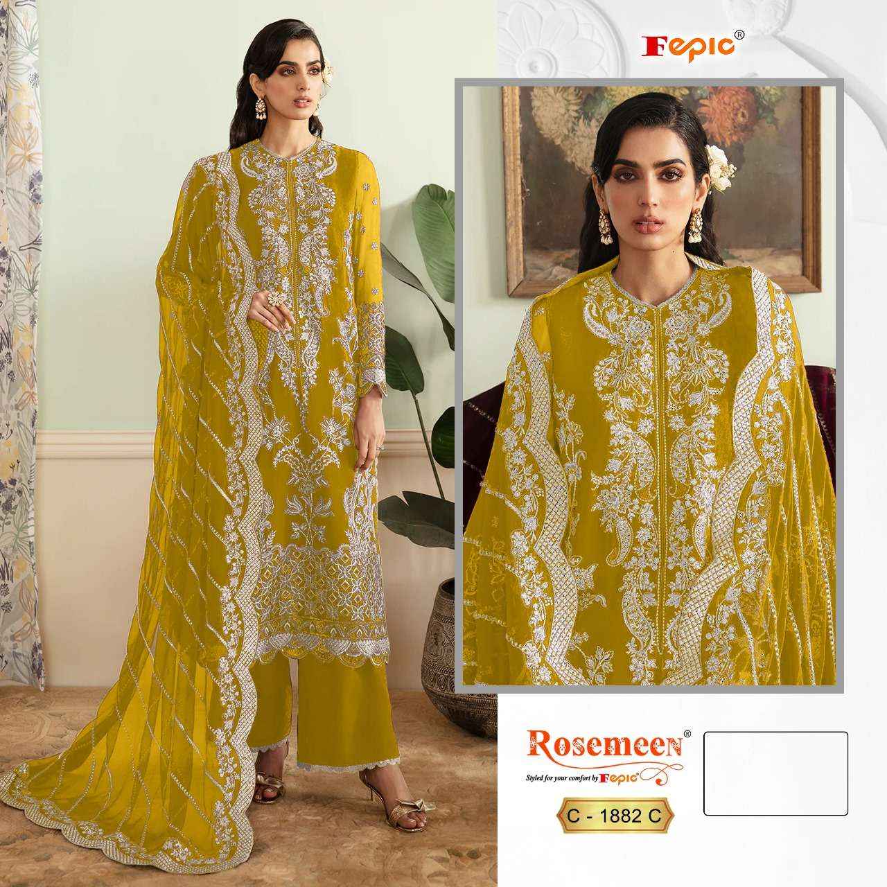 FEPIC ROSEMEEN C 1882 GEORGETTE EMBROIDERED PAKISTANI SUIT DRESS MATERIAL WHOLESALE PRICE ( 3 PCS CATALOG )