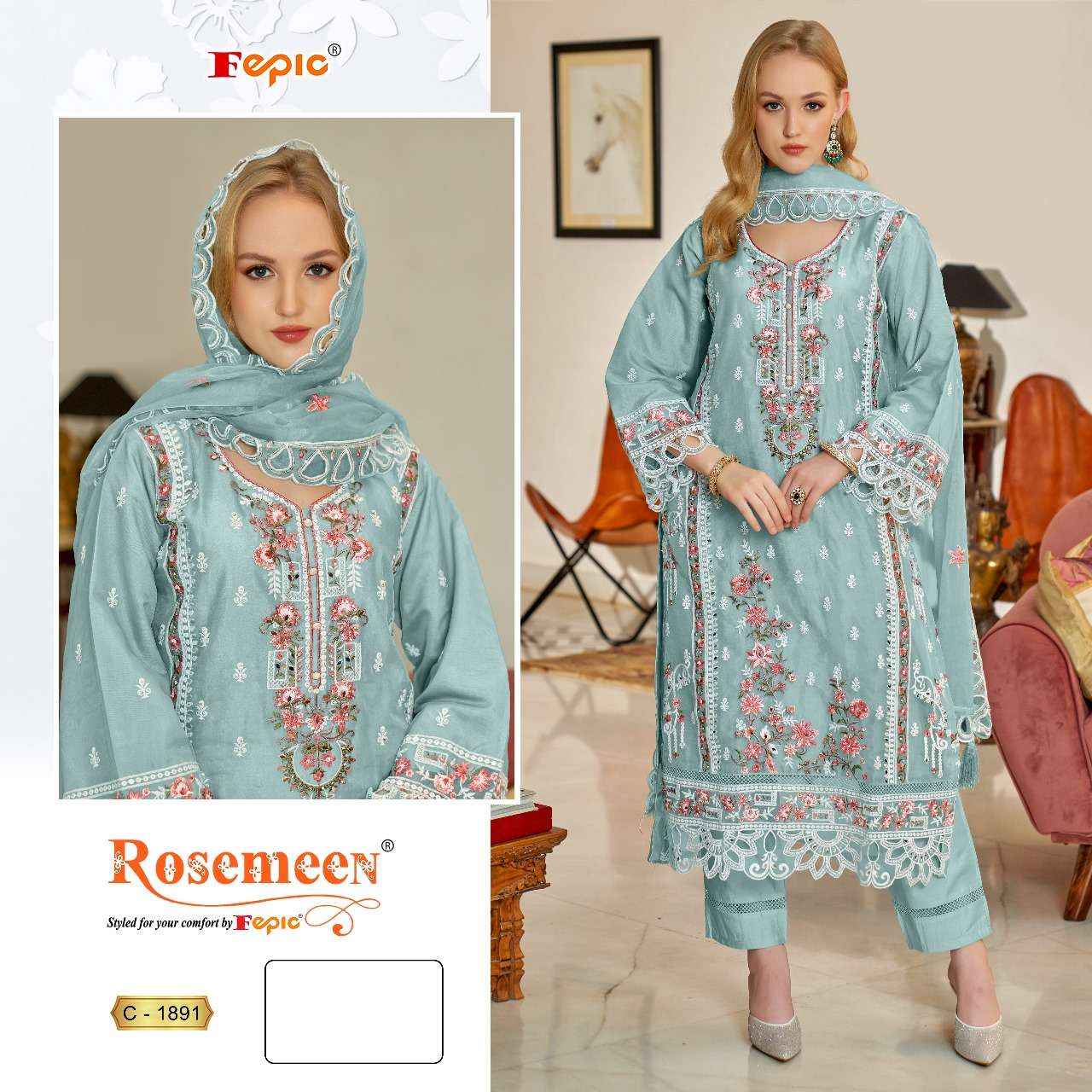 FEPIC ROSEMEEN C 1891 ORGANZA EMBROIDERED PAKISTANI DRESS MATERIAL WHOLESALE PRICE ( 3 PCS CATALOG )