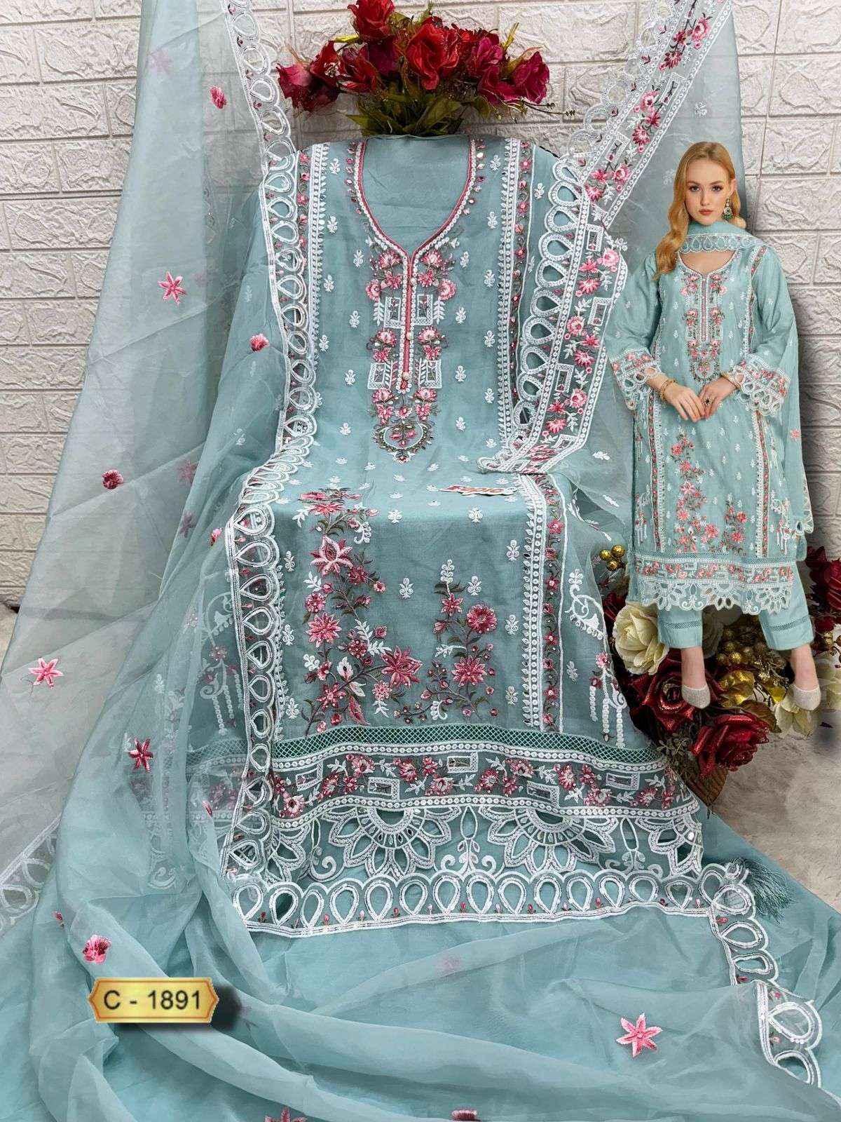 FEPIC ROSEMEEN C 1891 ORGANZA EMBROIDERED PAKISTANI DRESS MATERIAL WHOLESALE PRICE ( 3 PCS CATALOG )