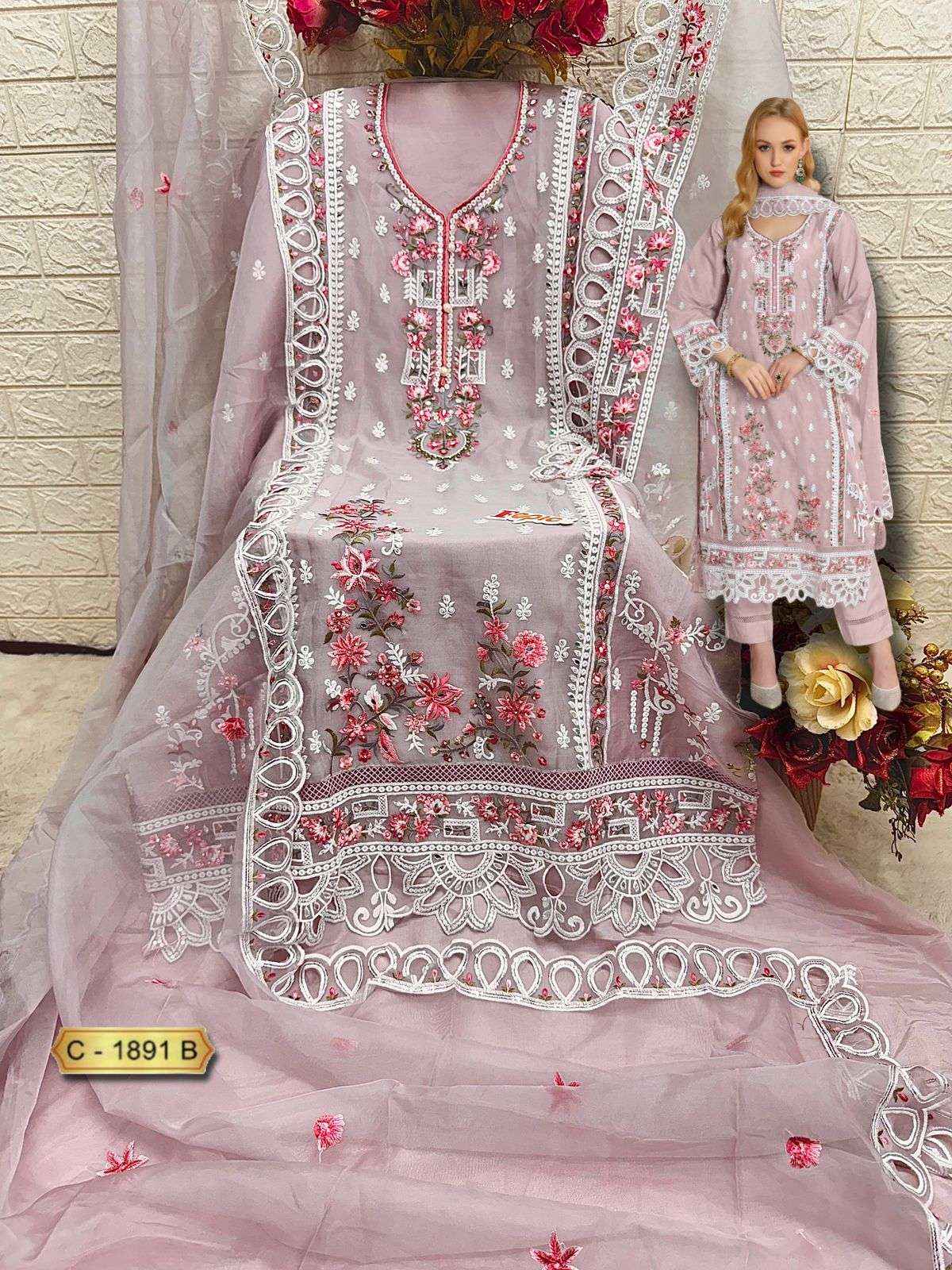 FEPIC ROSEMEEN C 1891 ORGANZA EMBROIDERED PAKISTANI DRESS MATERIAL WHOLESALE PRICE ( 3 PCS CATALOG )