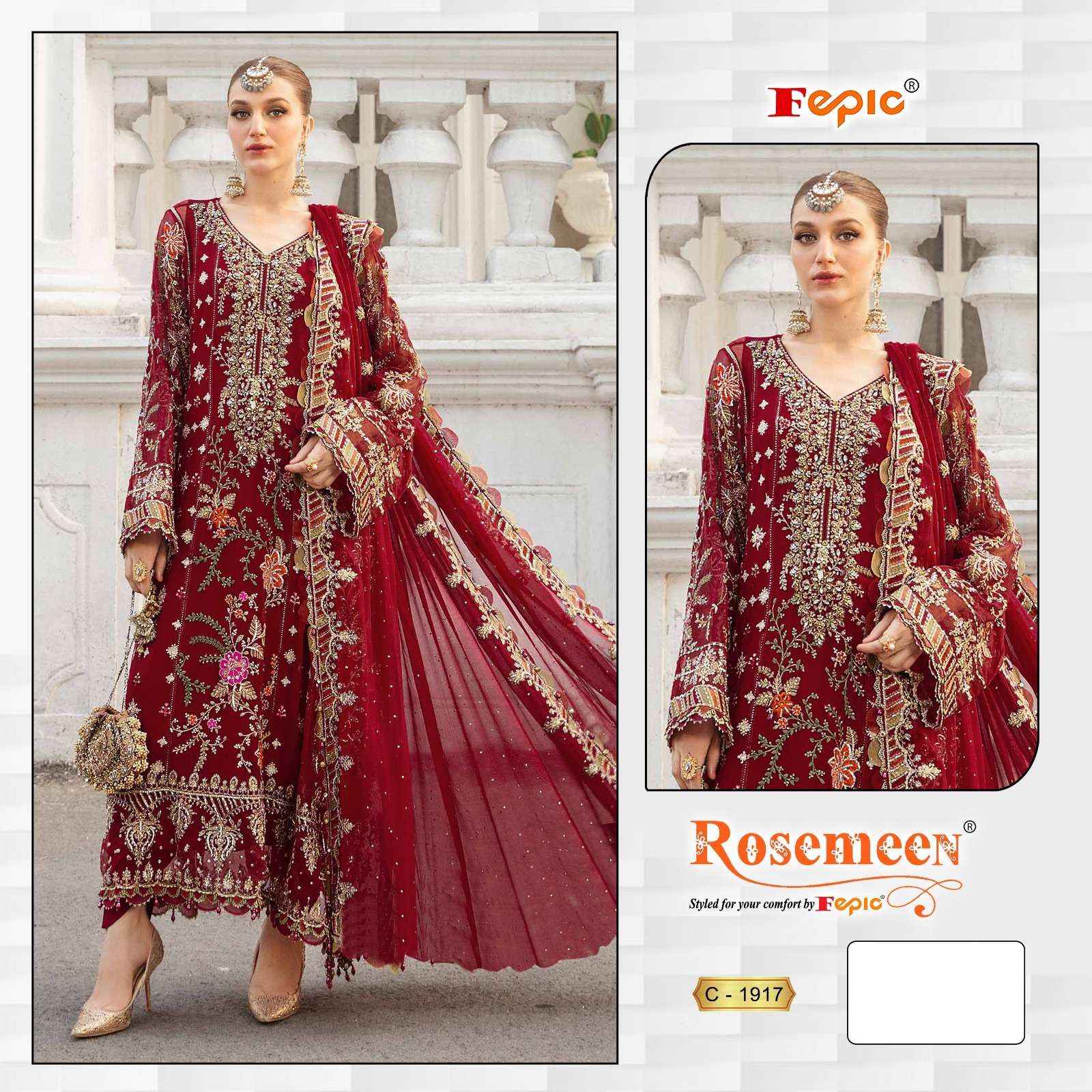 FEPIC ROSEMEEN C 1917 ORGANZA HEAVY EMBROIDERED PAKISTANI SUIT WHOLESALE PRICE ( 3 PCS CATALOG )