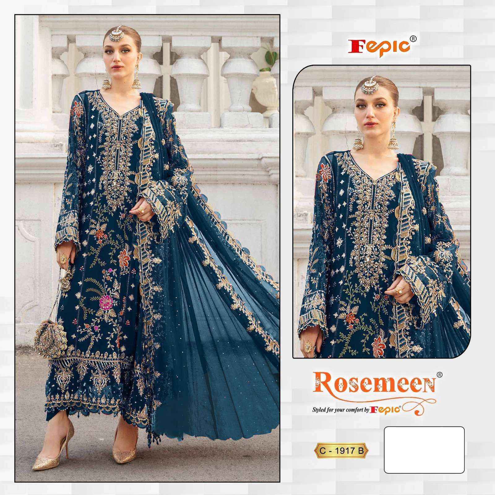 FEPIC ROSEMEEN C 1917 ORGANZA HEAVY EMBROIDERED PAKISTANI SUIT WHOLESALE PRICE ( 3 PCS CATALOG )