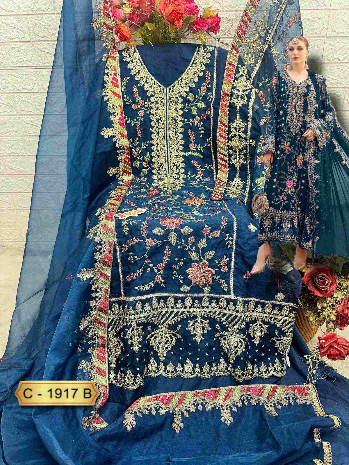 FEPIC ROSEMEEN C 1917 ORGANZA HEAVY EMBROIDERED PAKISTANI SUIT WHOLESALE PRICE ( 3 PCS CATALOG )