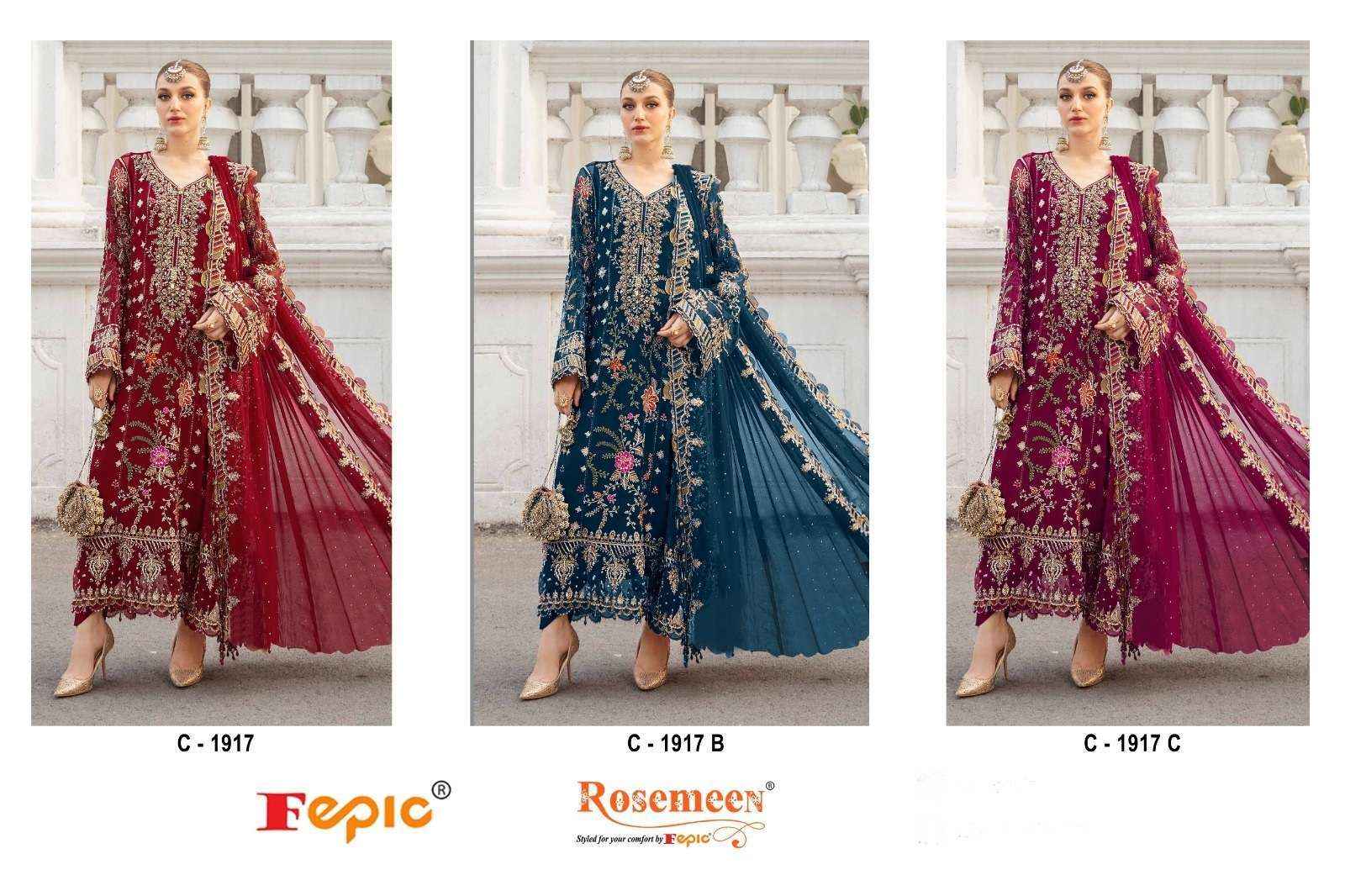 FEPIC ROSEMEEN C 1917 ORGANZA HEAVY EMBROIDERED PAKISTANI SUIT WHOLESALE PRICE ( 3 PCS CATALOG )