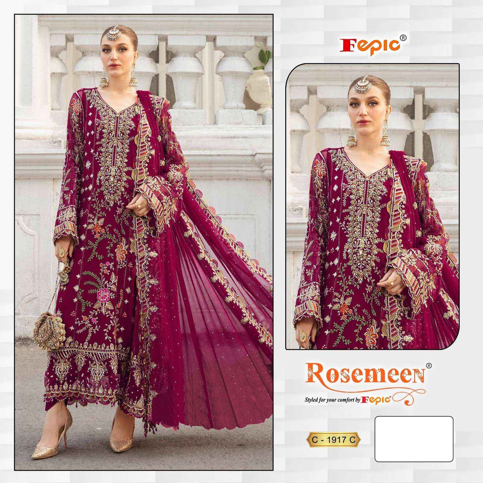 FEPIC ROSEMEEN C 1917 ORGANZA HEAVY EMBROIDERED PAKISTANI SUIT WHOLESALE PRICE ( 3 PCS CATALOG )