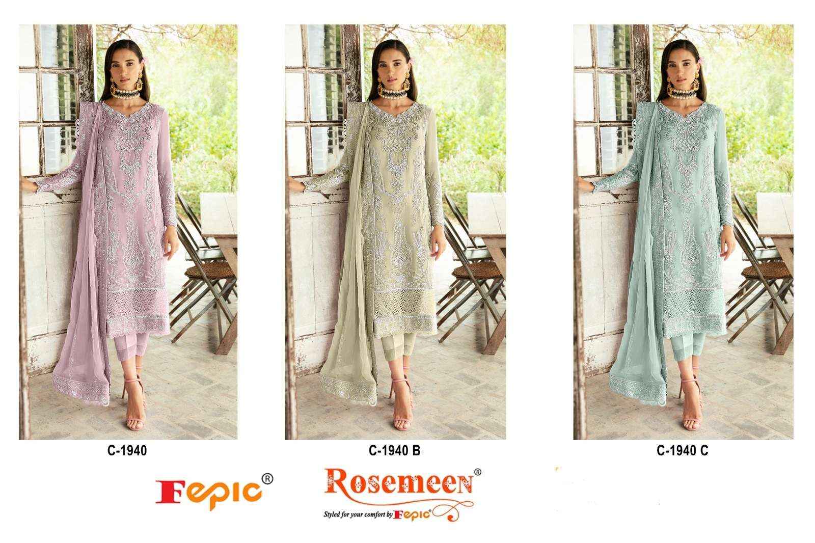FEPIC ROSEMEEN C 1940 GEORGETTE EMBROIDERED PAKISTANI SUIT WHOLESALE PRICE ( 3 PCS CATALOG )