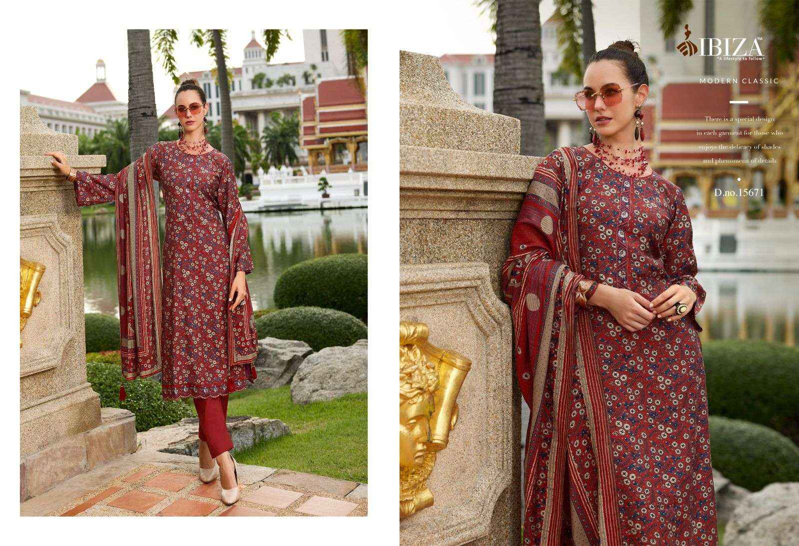 IBIZA AJRAKH STORY VISCOSE PRINT WITH EMBROIDERY SUIT DRESS MATERIAL WHOLESALE PRICE ( 8 PCS CATALOG )