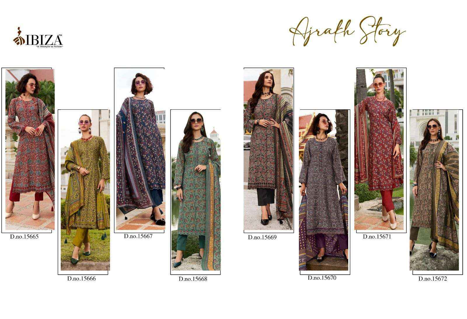 IBIZA AJRAKH STORY VISCOSE PRINT WITH EMBROIDERY SUIT DRESS MATERIAL WHOLESALE PRICE ( 8 PCS CATALOG )