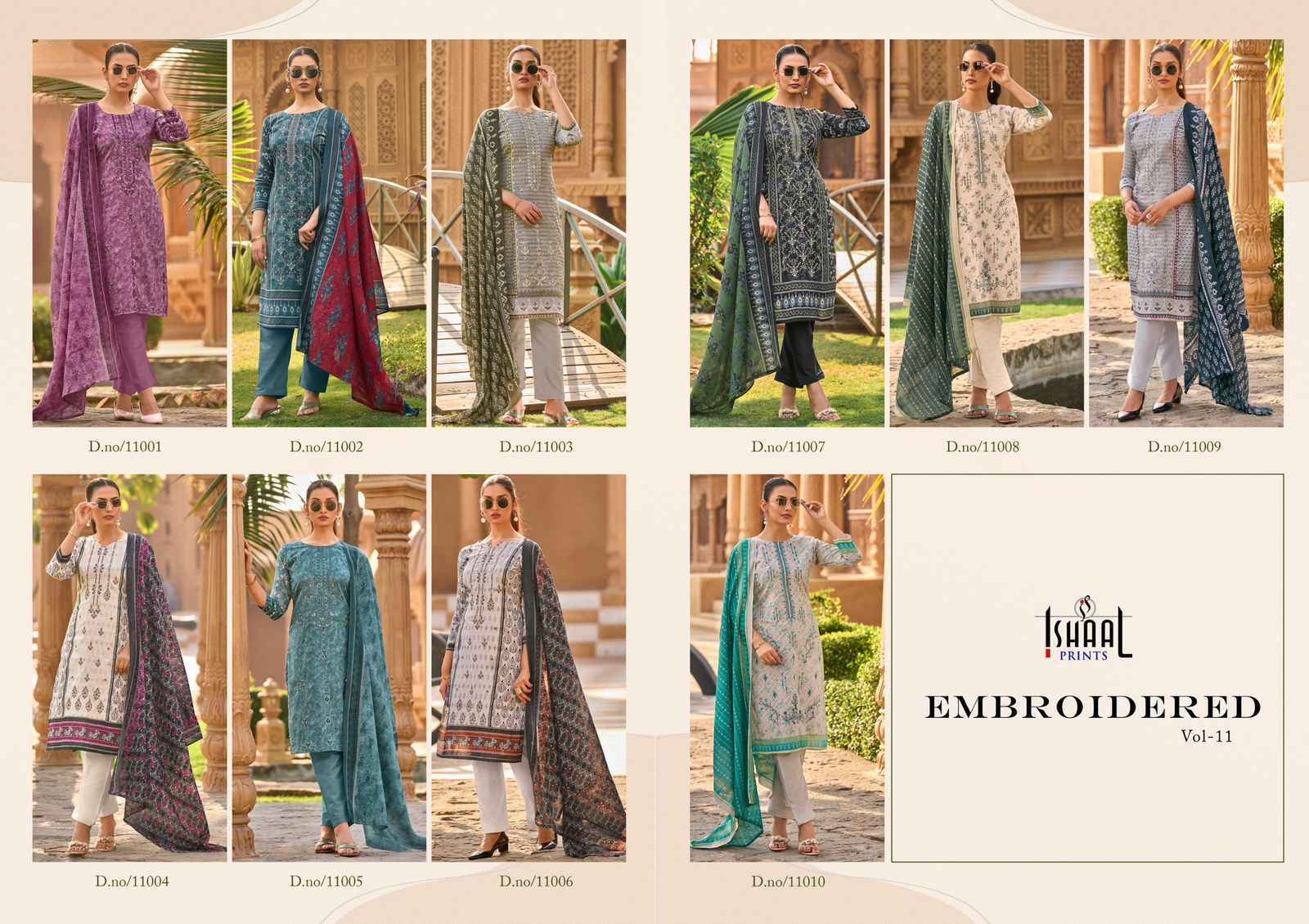 Ishaal Prints Embroidered Vol 11 Wholesale Lawn Cotton Dress Material ( 10 pcs Catalogue )