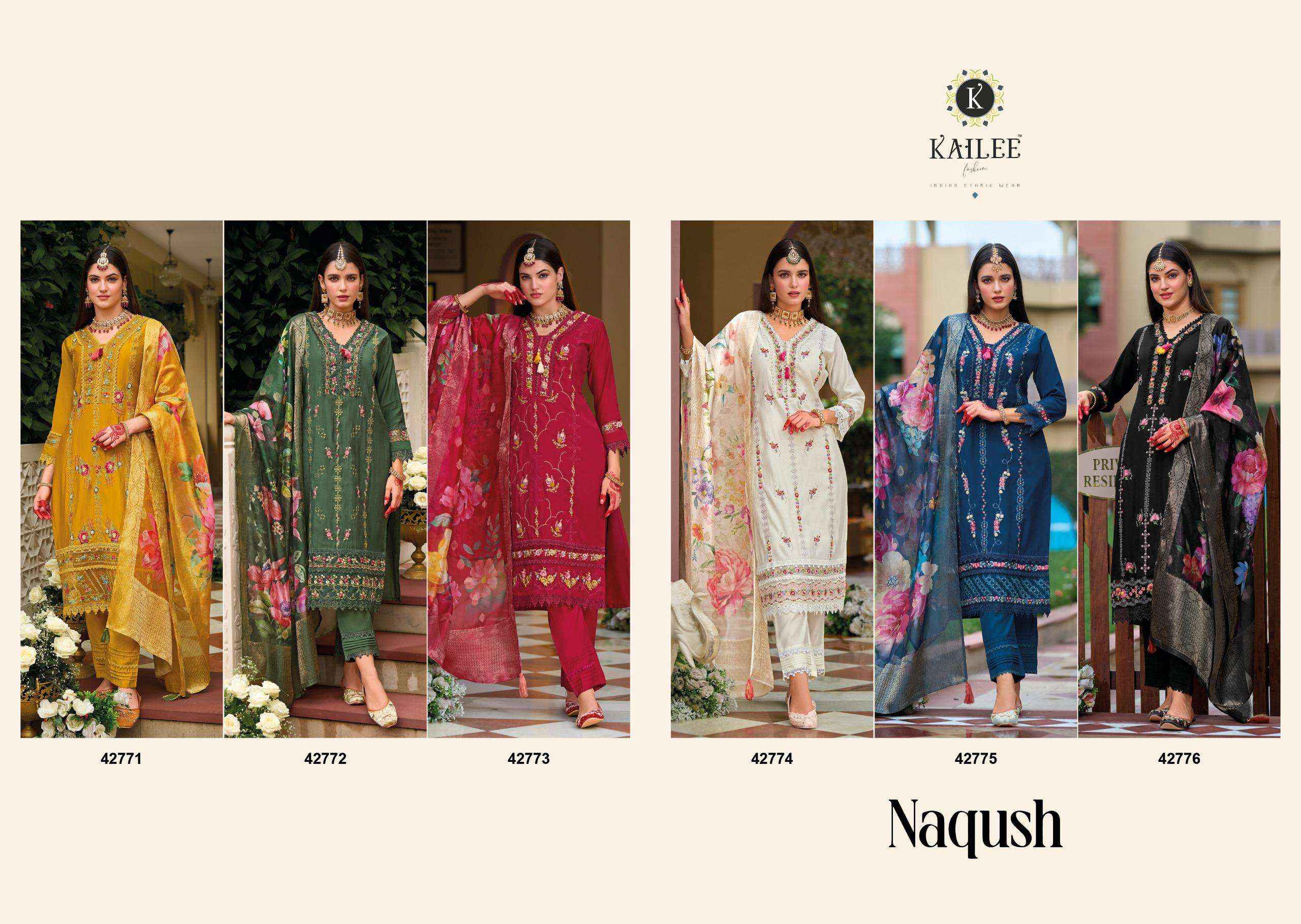 KAILEE FASHION NAQUSH VISCOSE SILK DESIGNER LADIES REDYMADE SUIT WHOLESALE PRICE ( 6 PCS CATALOG )