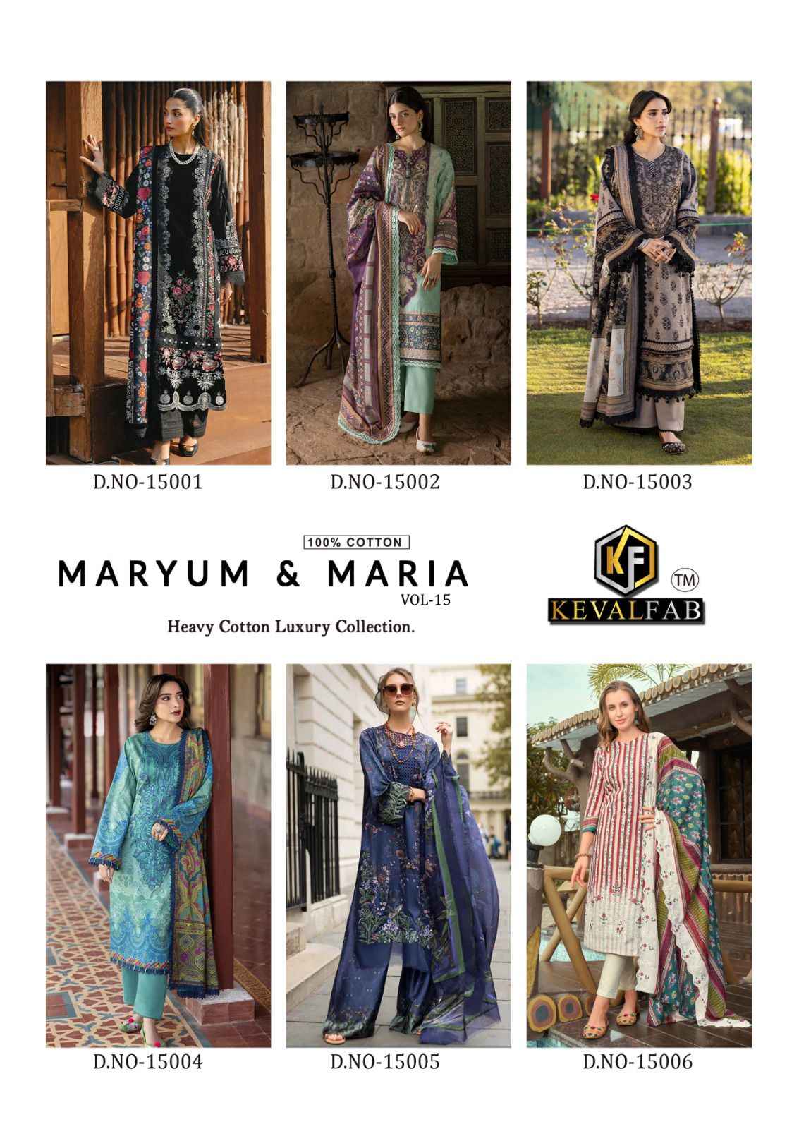 Keval Fab Maryum And Maria Vol 15 Wholesale Cotton Pakistani Suits ( 6 Pcs Catalogue )
